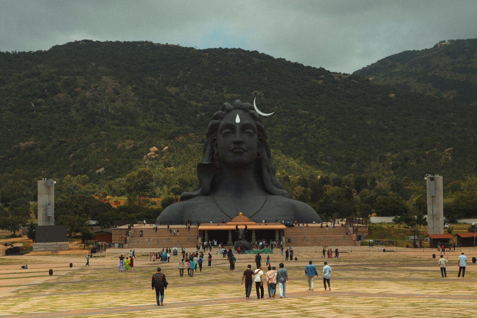 Explore the awe-inspiring Adiyogi Shiva statue nestled in Karnataka's scenic landscape.